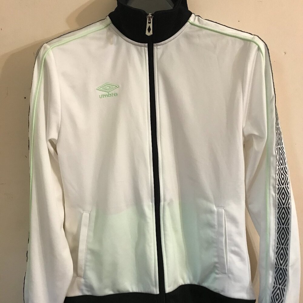 Umbro White Full-zip Track Jacket Soccer Green & Black Trim Women's Small